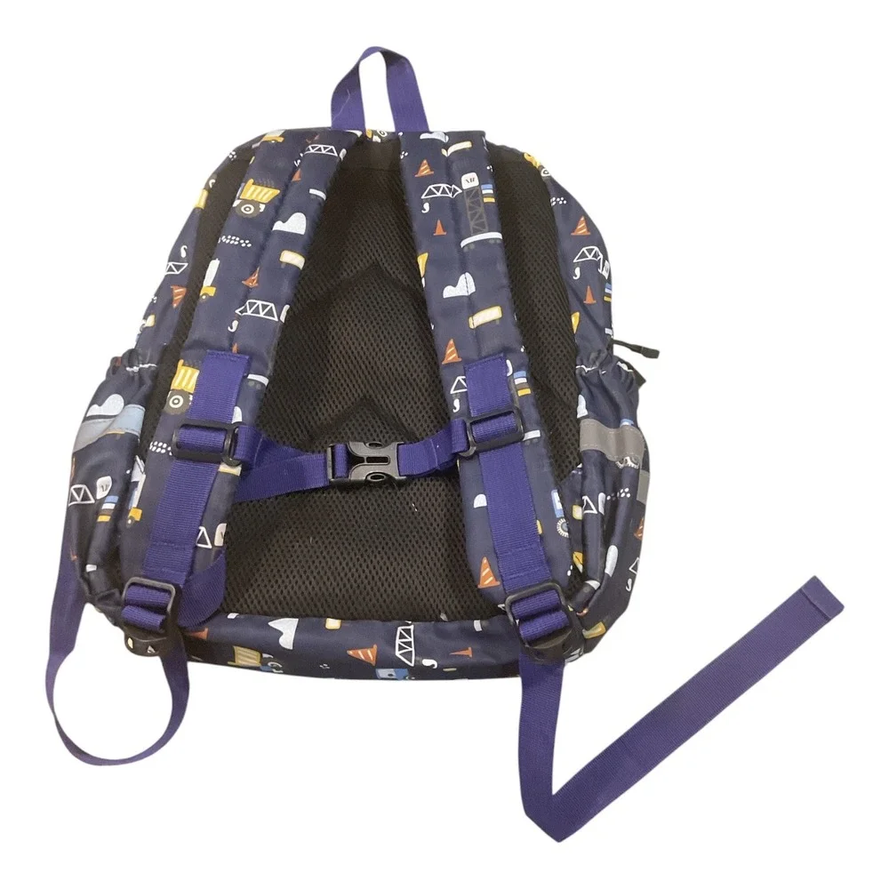 Kids Construction Vehicle Backpack Navy Blue Dump Truck Crane School Bag